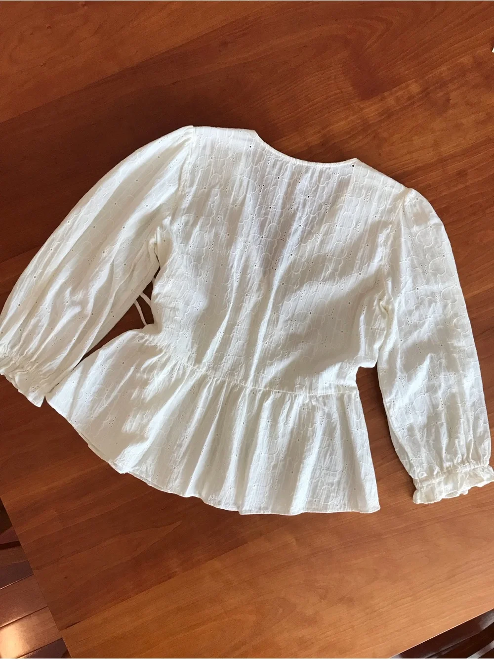Madewell White Floral Eyelet Wrap Peplum Blouse Puff Sleeve Size Small